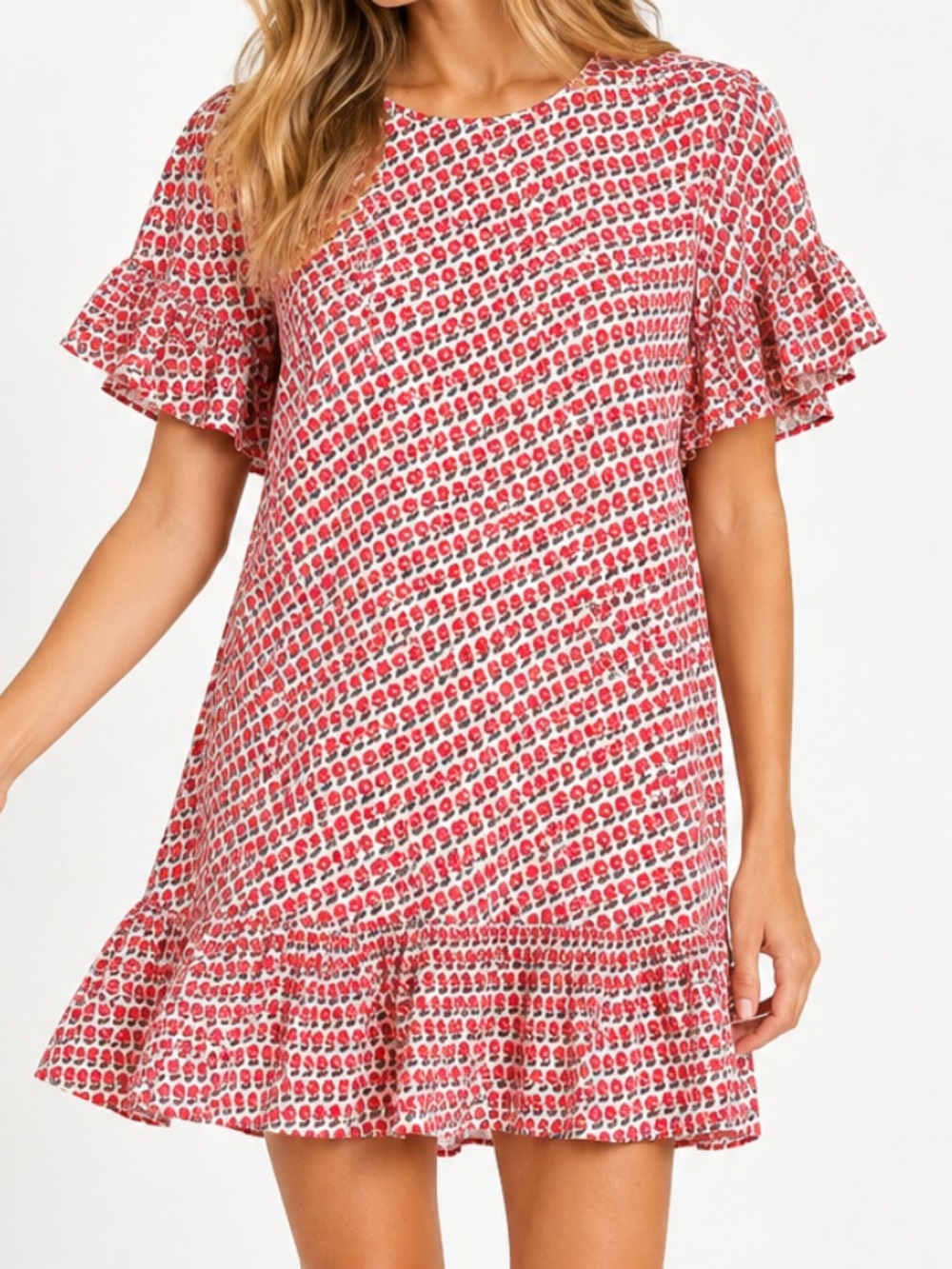 Pink Chicken Halsey Dress Ditzy Floral Lurex Block Print Ruffle Mini Dress Small